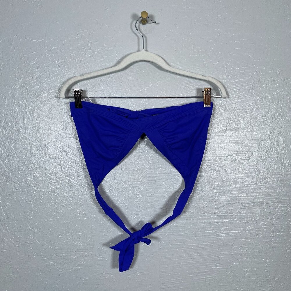 Athleta Women M Blue Shirrendipity Halter Bikini Top V Neck Swimwear No Pads